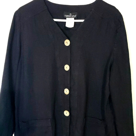 Carole Little Petites Vintage Black Linen Top Jacket Size Women 12 - Picture 3 of 6